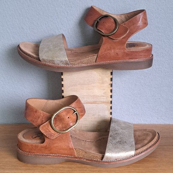 Sofft Bali Women’s 8.5 Brown Leather Strappy Sandals Tan Low Heel Ankle Strap - Picture 5 of 11